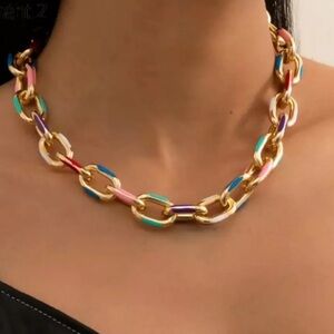 Anthropologie Gold and Blue Chain Necklace
